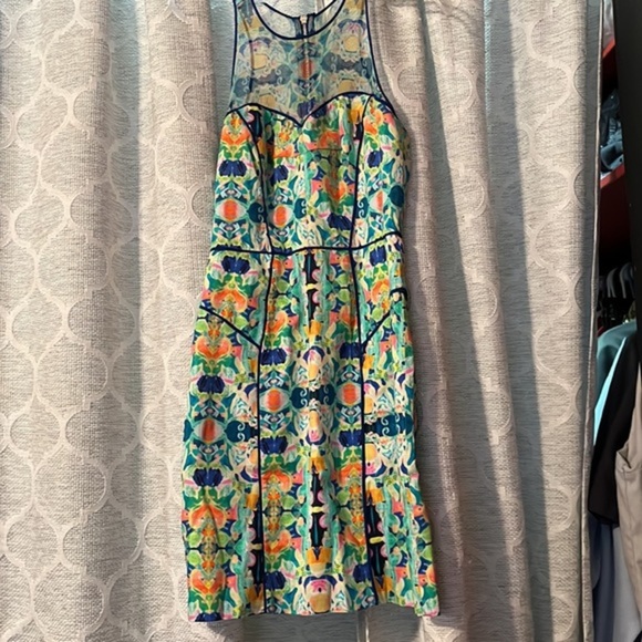Milly Kaleidoscope Print on Stretch Cotton Mesh Racer Dress Size 2 - Picture 3 of 6